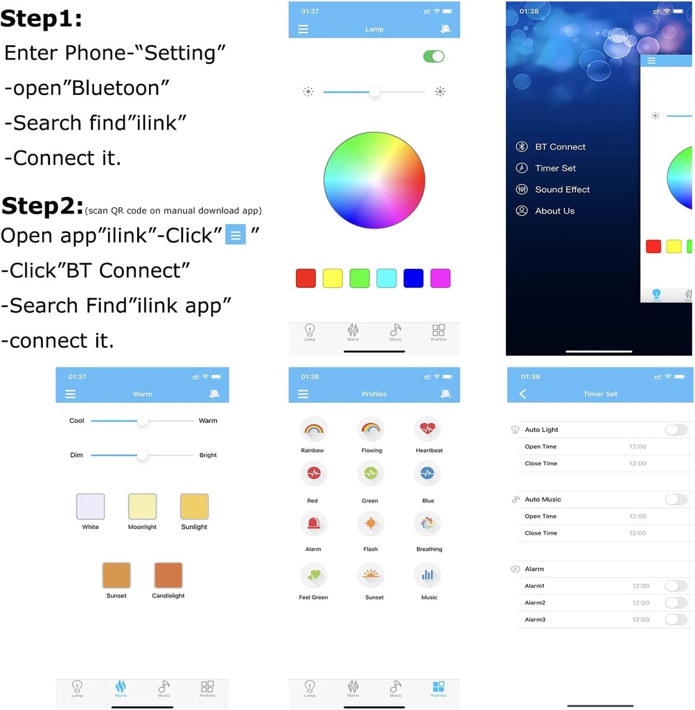 Smart Light Bulb with Bluetooth Speaker 7W E27 White RGB Multi Color Adjustable and Dimmable by Wireless APP Music Speaker and Bulb 2 in 1 Mood Lighting